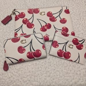 Coach Cherry Print Wallet and Pouch Bundle